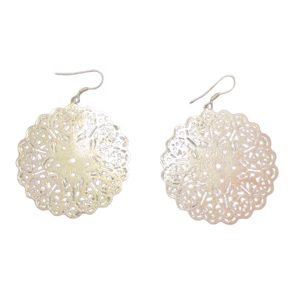 Delicate Silver Filigree Floral Earrings | Boho Statement | 2” Diameter
